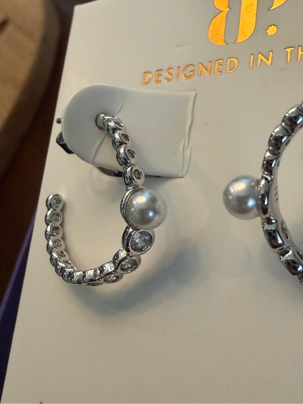 Silver Pearl Accent Hoop Earrings - Women's Jewelry